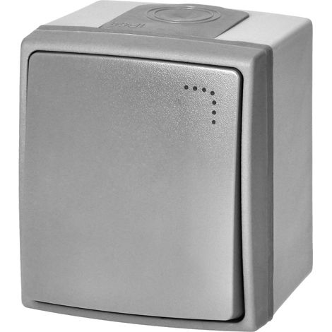 Bouton Sonnette pour Sonnette Murale Filaire Interrupteur Mural Gris et Graphite Classe d'Etanchéité IP 55 Montage en Saillie Montage en Suface (avec rétroéclairage) (1/5)