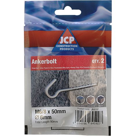 Jcp Fixings Hook Bolts Bzp - 6/8 x 50mm - (1/2)