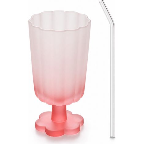 Verre à pied bicolore vintage 18 cm avec paille en verre — verre décoratif pour cocktails et desserts (1/5)
