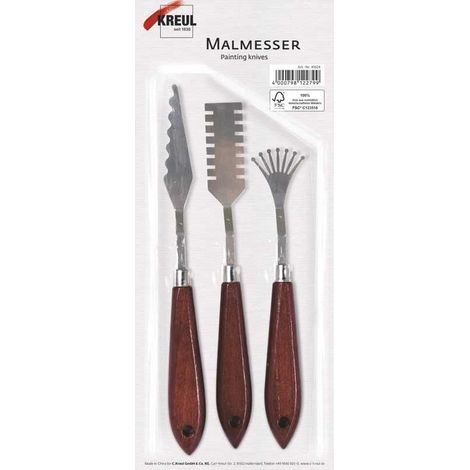 Kreul Malmesser 3er Set mit Metallklingen und Holzgriffen Malmesser