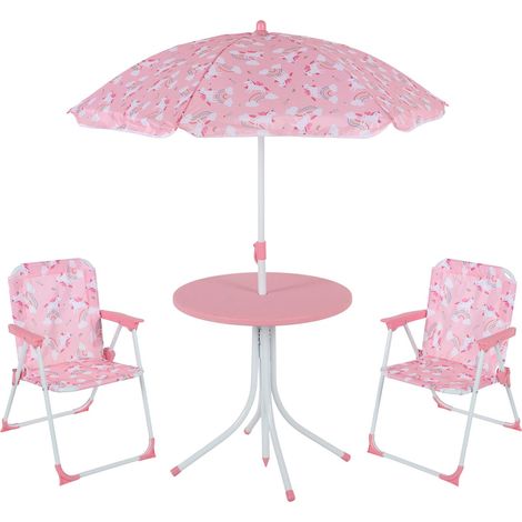 Relaxdays, Salon de Jardin pour l'enfant, Table, chaises, Parasol, pour la Plage ou Le Camping (1/5)