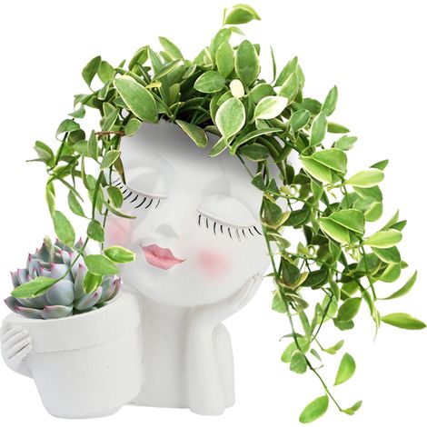 Pot de Plante Jardin avec Figurine Femme en Résine Modèle 15cm Multicolore pour Succulentes et Déco Intérieur (1/5)