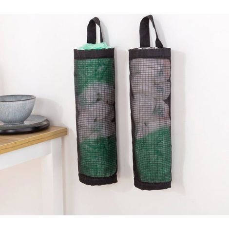 3pcs supports sacs plastique pour sacs d'épicerie polyester,Pliables,respirants lavables,maille,Pour rangement poubelle cuisine,Noir (1/5)