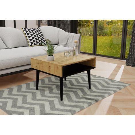 Mesita de centro Vico para mesita de noche, ideal para sala de estar o dormitorio. Mesa de centro artesanal de roble negro. (1/5)