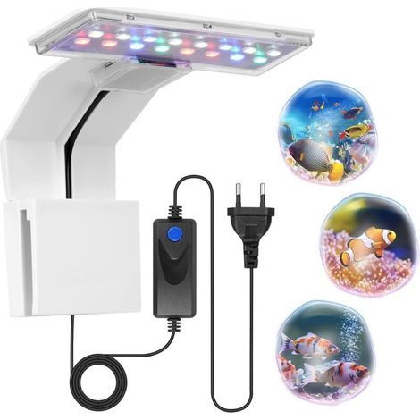 Lampe d’aquarium LED à pince 9 W – 600 lm, éclairage tricolore RGB, 16 perles LED, pour vitrage jusqu’à 6 mm, noir (1/4)