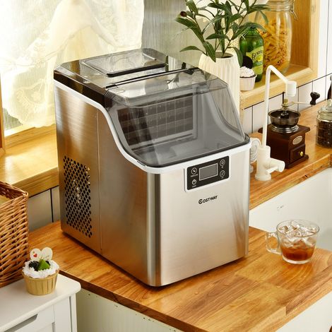 Machine à Glaçons 18kg/24 h avec Emplacement de Bonbonne Ecran LCD Minuterie Pelle Auto-Nettoyage Réservoir d'Eau 3,2 L CW4946 Maison Chic (1/4)