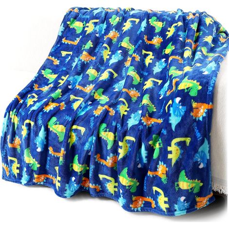 Couverture douce et chaude en laine pour tout-petits garçons - Couverture en flanelle à motif dinosaures, 127 x 152 cm (50 x 60 pouces) pour la garderie et l'école (1/5)