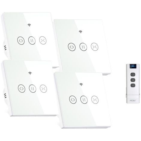 Interrupteur intelligent pour store enrouleur, compatible avec Alexa/Google Home/Smart Life, avec télécommande et commande vocale (fil neutre requis), lot de 4 (1/4)