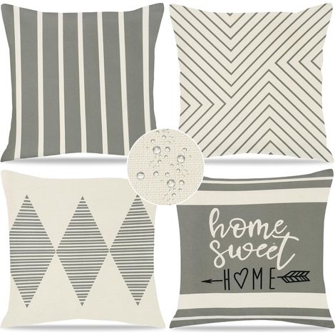 Lot de 4 Housses de Coussin 45X45 Taies d'oreiller Carrées Imperméable Housses Coussin Motif à Rayure Décoration de Coussin Motif Géométrique Coussin Canapé en Lin pour Jardin Maison (1/5)