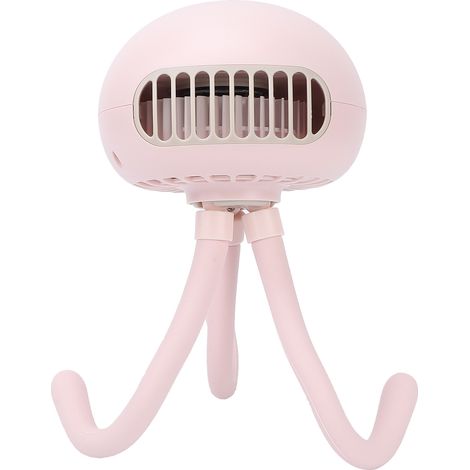 Ventilateur pour poussette bébé portable USB à conversion de fréquence en forme de pieuvre, fonctionnant sur piles, rose (1/5)