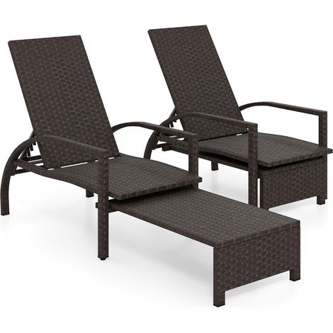 Lot de 2 Transats de Jardin Dossier 6 Positions Bains de Soleil Résine Tressée Repose-Pieds Rétractable pour Terrasse Piscine (1/2)