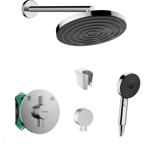 Hansgrohe – Set de douche encastré avec mitigeur et douchette à main – Pommeau 260mm PowderRain – Débit 29,5 l/min – SANI21HHK000 (1/5)