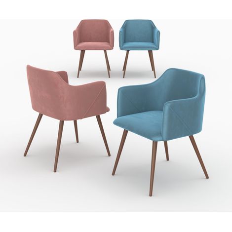 Pack 4 chaises en velours bleu et rose - DAISY (1/5)