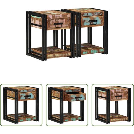 Holz Nachttisch - Nachttisch 2 pcs Mehrfarbig 40 x 40 x 50 cm Massives Altholz (1/5)