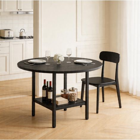 Table ronde 100x77 cm en MDF et métal noir, avec rangement pour cuisine FloraGrace (1/5)