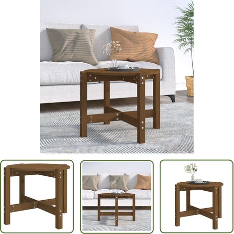 The Living Store Couchtisch Honigbraun Ø 62,5x45 cm Massivholz Kiefer - Holzmöbel - Couchtisch - Esszimmertisch - Wohnzimmerdeko - Kiefernholz (1/5)