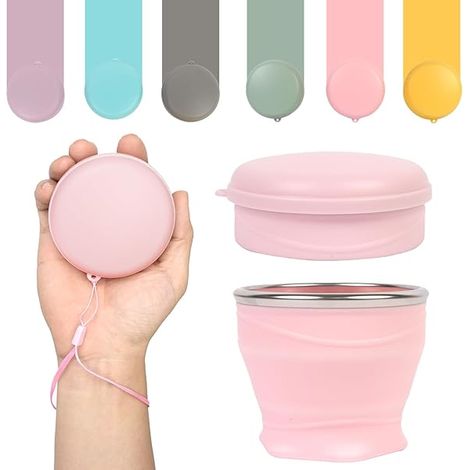 Tasse Pliable - 6 oz 180 ml - Anneau En Acier Inoxydable - Résistant Au Froid Et À La Chaleur - Pour Brossage Des Dents Pilules Ou Randonnée - Rose (1/3)