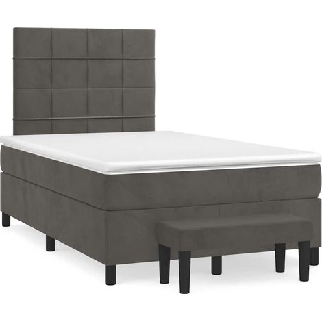 Cama box spring con colchón terciopelo gris oscuro 120x190 cm (1/5)