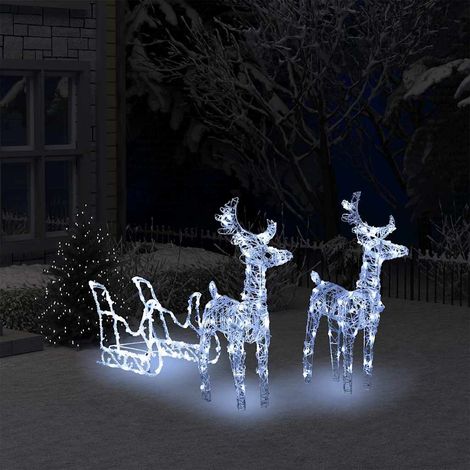 Décoration de Noël Rennes et traîneau 160 LED-Décoration de Fête pour Noël 130 cm Acrylique 649411 (1/5)
