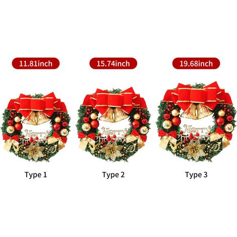 Couronne de noël de 12 pouces avec boules de cloche à nœud papillon, guirlande artificielle suspendue pour porte d'entrée, décoration murale de fête.A (1/5)