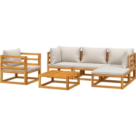 vidaXL Salon de jardin 6 pcs avec coussins gris clair bois massif