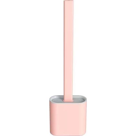 Brosse de toilette 2 pièces : Brosse de toilette en silicone flexible ultra hygiénique, rose