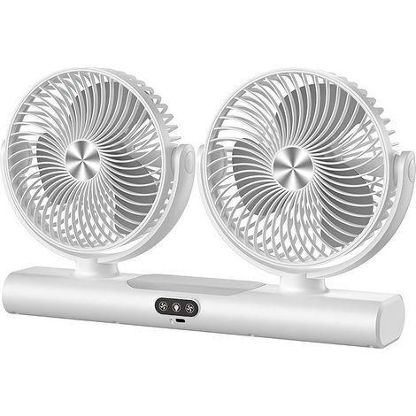 Ventilateur de Bureau et Voiture Rechargeable, Double Tête Pivotante USB-Blanc (1/5)