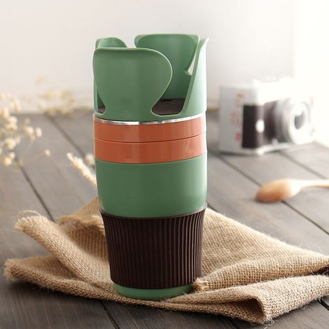 Porte-gobelet voiture rotatif 360° multifonction à anneau silicone antiglisse pour tasses thé clés vert ABS sil. 9x19 cm (1/4)
