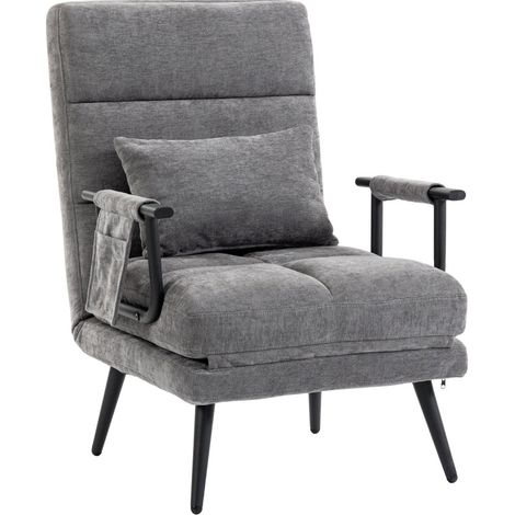 Sillón cama plegable 3 en 1 con respaldo reclinable, 186 x 60 cm, gris (1/5)