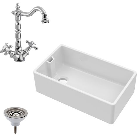 Fireclay Belfast Kitchen Sink with Overflow, 795mm 1 Bowl, French Classic Tap & Waste (1/5)