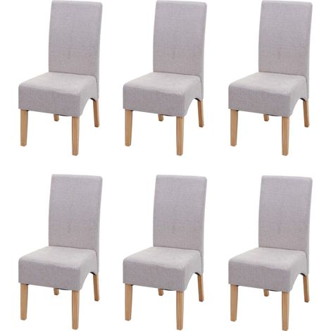 Lote de 6 sillas de comedor Latina, silla de cocina, tela/textil certificado MVG, beige crema, patas claras (1/5)
