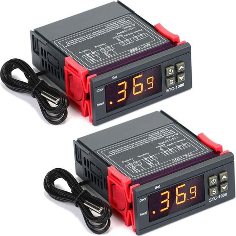 2 Régulateurs de Température Numériques AC 110V-220V Thermostats Centigrade Digitals Générals Contrleurs de Température étalonnage de Température avec Capteur 2 Sorties Relais (STC-1000) (1/5)