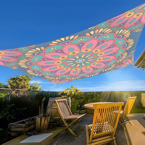 Voile d'ombrage imperméable style Mandala – Toile solaire rectangulaire/carrée avec 4 cordes, protection UV 95%, auvent décoratif pour jardin terrasse Voile d'Ombrage(Style14-150cmx150cm) (1/5)