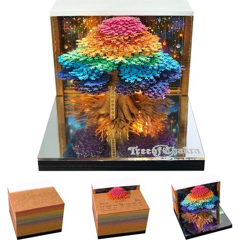 3D-Kalender 2026, handgefertigt, dekorativer Tischplaner mit Haftnotizen, originelles Geschenk zu Weihnachten oder zum Geburtstag (bunter Baum)