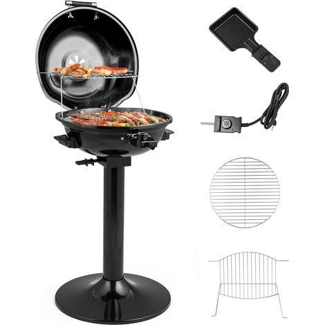 1 Barbecue Électrique sur Pied, 2 Grils Inclus, Puissance 1600W, Température Réglable, Bac à Graisse Amovible, Intérieur et Extérieur (1/5)