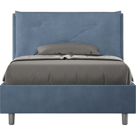 Letto una piazza e mezza con rete imbottito 120x190 microfibra blu Appia Large