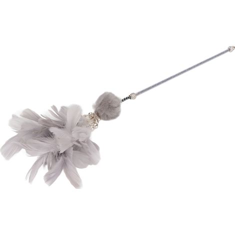 Bâton à Plumes avec Clochette - Jouet Interactif Résistant pour Chat, Canne à Pêche Amusante pour Chat Gris (1/5)