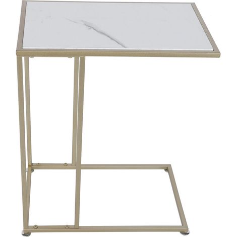 C-Sofa Table/Table d'appoint/Table d'ordinateur portable Cadre doré, 61 x 48 x 30 (H) cm, Fer, Marbre blanc/Or (1/5)