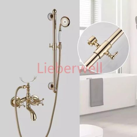 SWC15153 Vintage European Brass Ceramic Shower Set, Hot and Cold, Domestic Gold, with Auxiliary Lift Rod, (1/5)