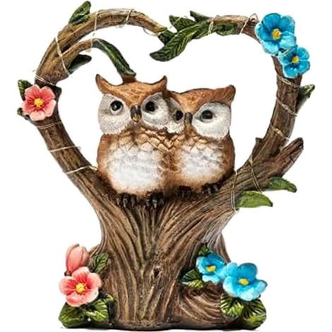 Décoration hibou solaire lumineux en résine - Ornements d'oiseaux en résine pour les amoureux du jardin - Idées cadeaux pour la Saint-Valentin (1/5)