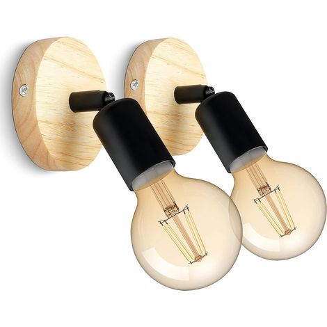 Applique Murale Interieur en Bois Vintage Lampe Murale 180° Rotative Rétro Industrielle E27 Appliques pour Chambres, Salons, Escaliers, Couloir (Lot de 2,Noir,sans ampoule) (1/5)