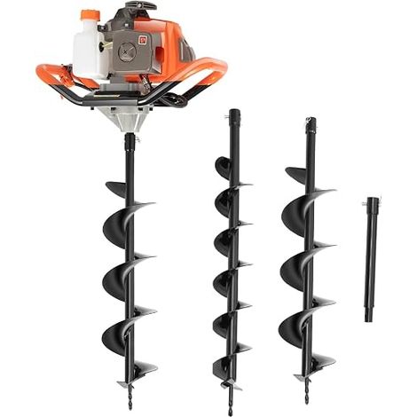 Tarière à essence, 52 cm3, moteur 2 temps, avec 3 forets (100/150/200 mm) pour clôture, jardinage, mise sur pieux (1/5)