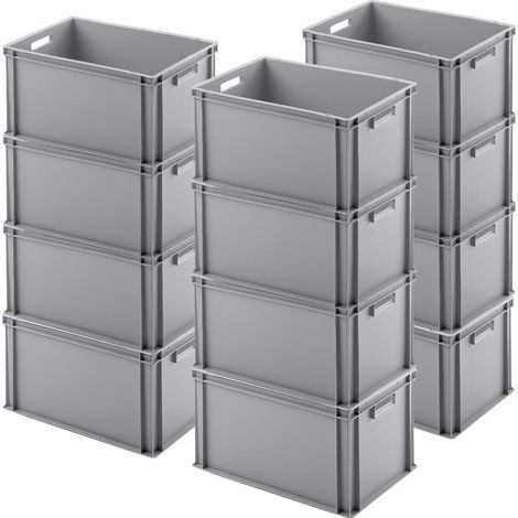 BRB 12x Euro-Stapelbehälter, LxBxH 600x400x320 mm, grau, PP, lebensmittelecht