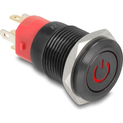 Delock Pulsador de instalaciÃ³n negro 16 mm 12 V 5 x conexiÃ³n soldar LED rojo sÃ­mbolo de encendido + anillo