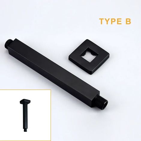 (Type B) Bras de douche mural ou plafond en acier inoxydable, support pour pommeau de douche effet pluie, bras de douche carré ou rond, noir (1/3)