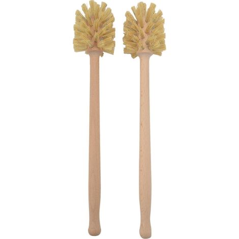 Brosse de toilette, lot de 2 brosses en bois de hêtre, poils résistants et nettoyage à 360° (1/5)