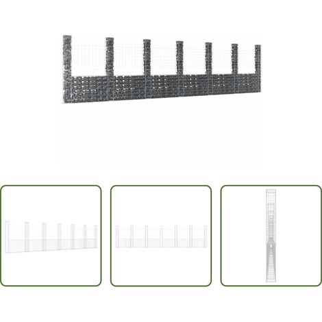 vidaXL Gabionenwand - Gabionenkorb U-Form mit 7 Säulen Eisen 740x20x200 cm (1/5)