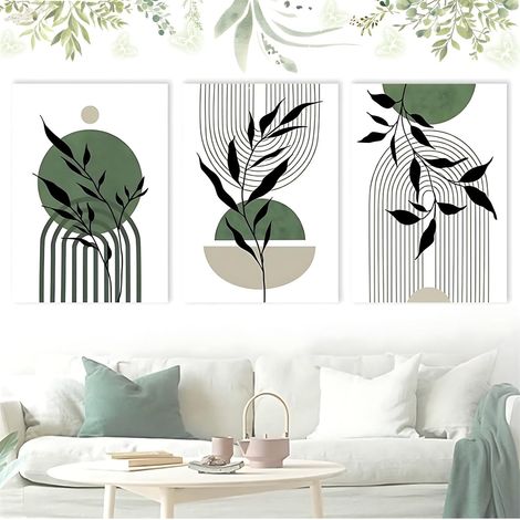 3 Pièces Affiches Abstraites Minimalistes, Images Esthétiques de Plante, Tableau Décoration Murale Bohème 30x40 cm, Tableau Décoration Murale Minimaliste Abstraite Géométrique Botanique (1/5)