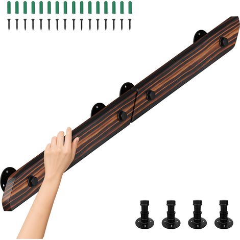 TolleTour Wandhandlauf aus Kiefernholz 120 cm, verbindbare Ausführung zu einem Handlauf, braun mit Holzmaserung, mit Eisenhalter (1/5)