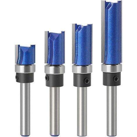 Fraise à affleurer avec roulement, queue de 6,35 mm (1/4 pouce), fraise en carbure, guide à roulement lisse, revêtement résistant à la chaleur et anti-recul pour l'ébénisterie, 6 lames droites (1/5)